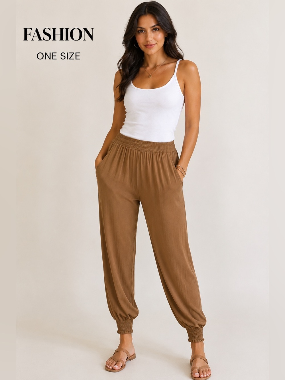 Fashion Brown Cover-Up Jogger Pants | One Size | Smocked Waist | Beach Resort
